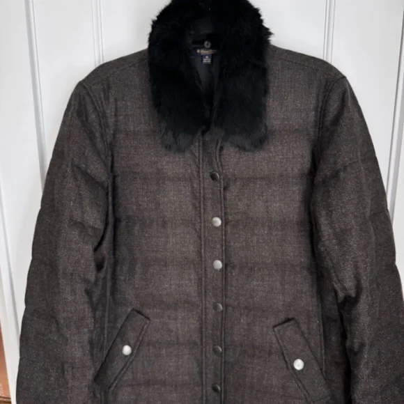 Loro Piana for Brooks Brothers Wool & Duck Down Coat w Rabbit Fur Collar sz 14/L